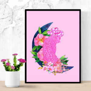 Pink Leopard Boho Moon Floral Print