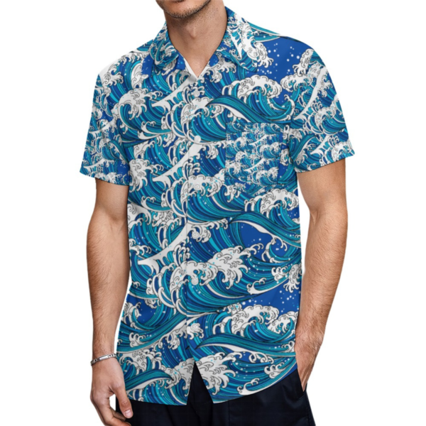 Japanese Ocean Waves Short Sleeve Men Shirt