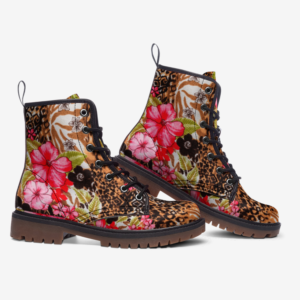Stripe Leopard & Flower Vegan Leather Boots