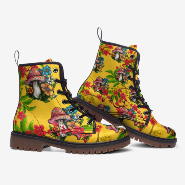 Mushroom Flowers Vegan Leather Boots