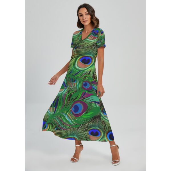 Peacock Feather Green V-neck Dress