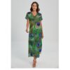 Peacock Feather Green V-neck Dress