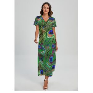 Peacock Feather Green V-neck Dress