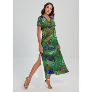 Peacock Feather Green V-neck Dress