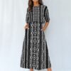 Aztec Pattern Black Elastic Waist Dress