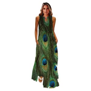 Peacock Green Sleeveless Ankle Length Dress