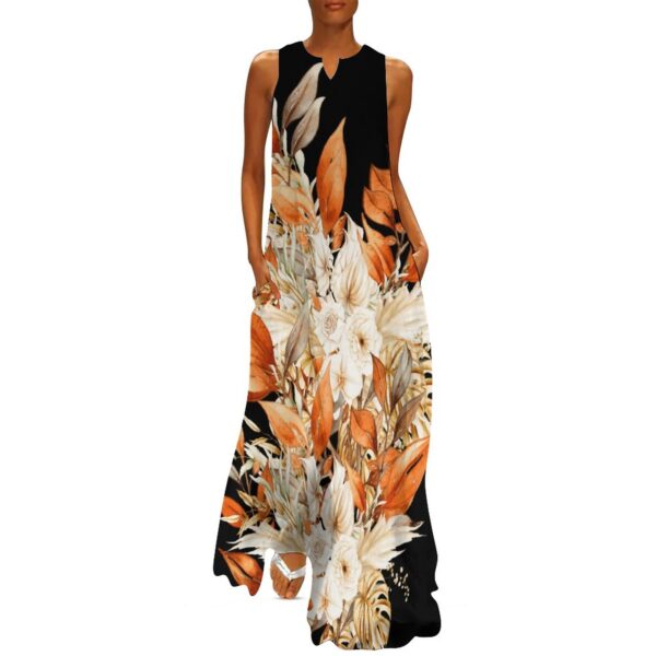 Orange Leaf Branch Sleeveless Long Dress