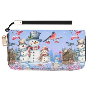 Winter Snowman Leather Wristlet Wallet