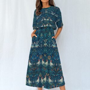 Bird By William Morris Inspired Elastic Waist Dress