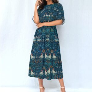 Bird By William Morris Inspired Elastic Waist Dress