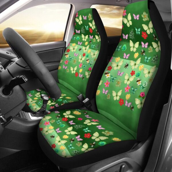 Green Butterfly Blossom Car Seat Cover - 2 pcs