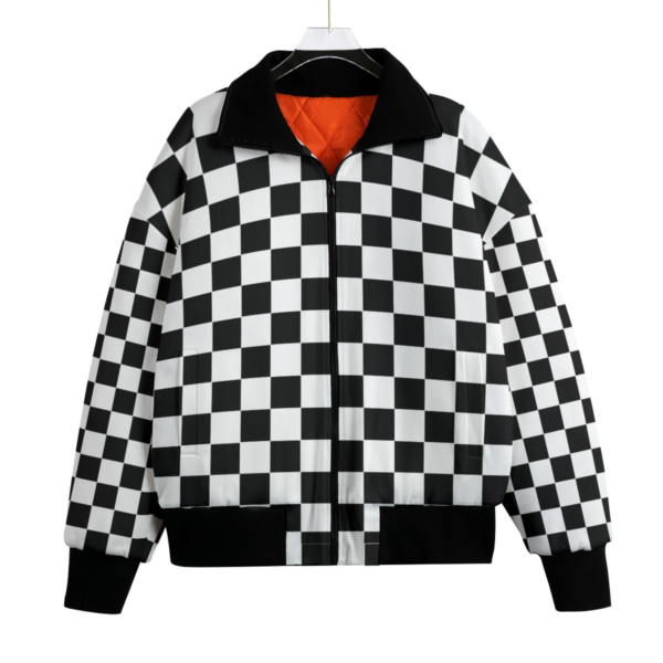 Black & White Checkered Print Jacket unisex fitted fleece