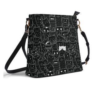 Black Cat Cute Pattern Bucket Shoulder Bag